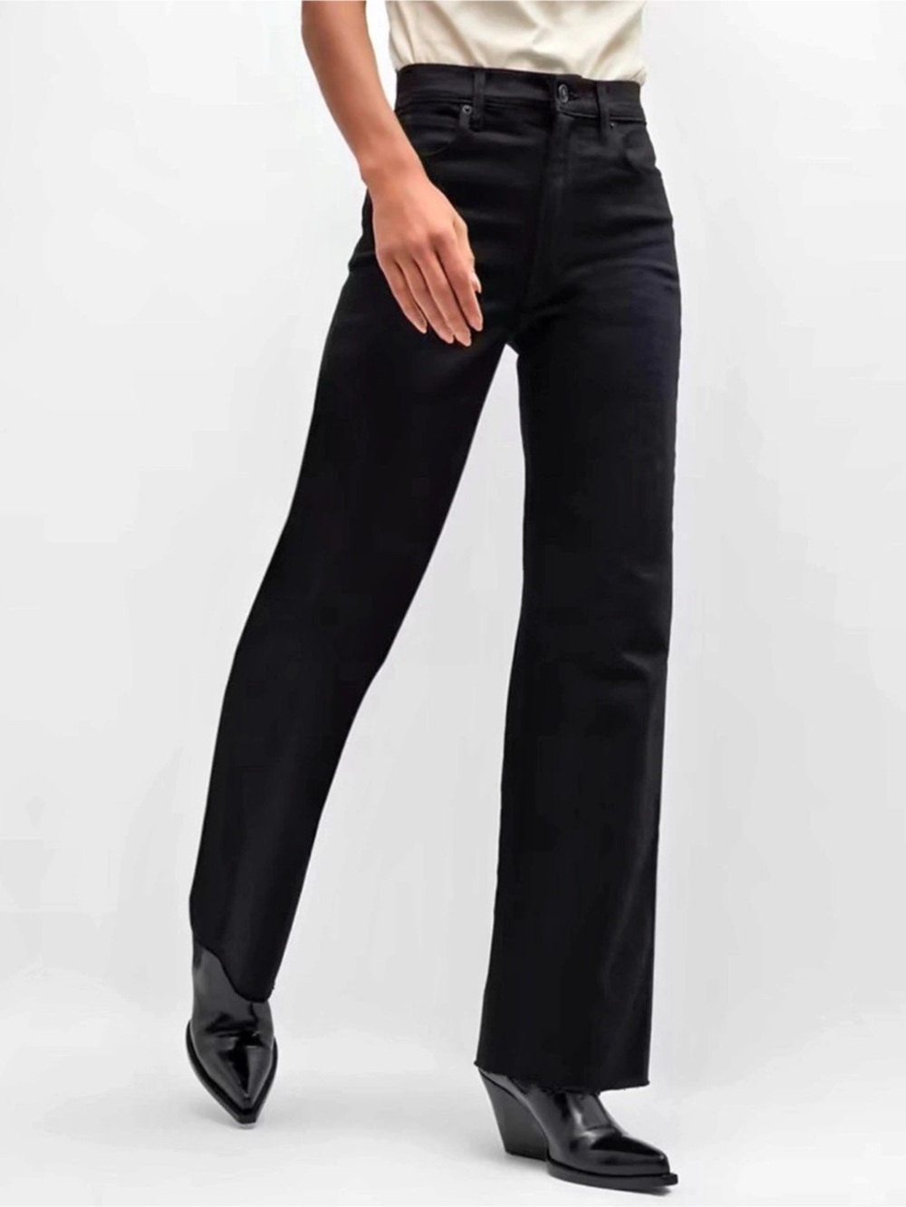 SLVRLAKE Grace Raw Hem Wide Leg Jeans in Black Waist 26